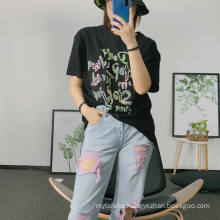 2020 women casual fashion blue loose slim soft ripped pants jeans